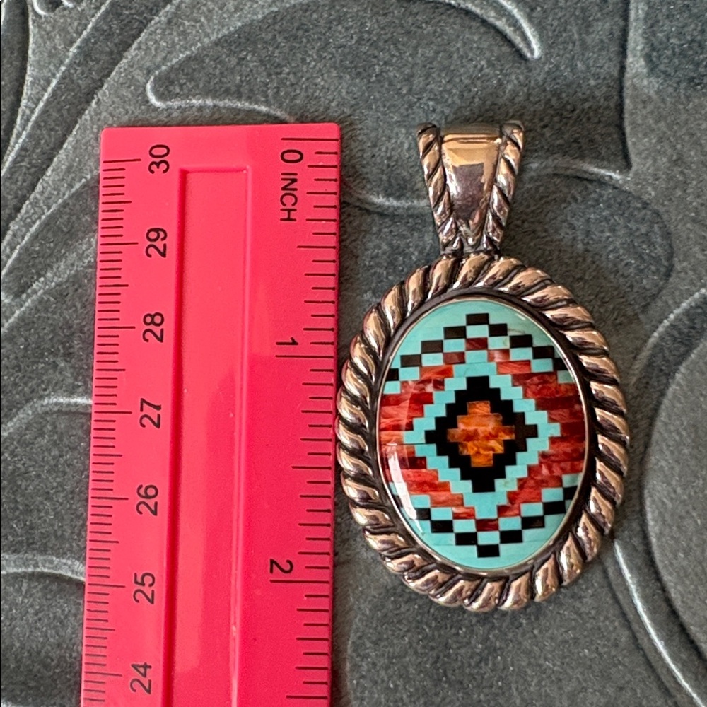 NWOT Carolyn Pollack / Sincerely Southwest Inlaid Silver/Turquoise/Black Pendant - Picture 3 of 13